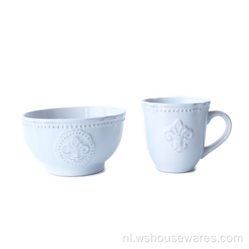 Eenvoudige stijl emboss blue servies set